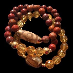 Natural Gemstone Bracelet Trio~Artisan Crafted